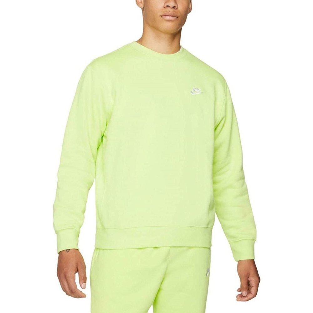 Nike Sportswear Club Fleece Crew Pullover Sweatshirt Men's Size XXLT 2XLT Volt